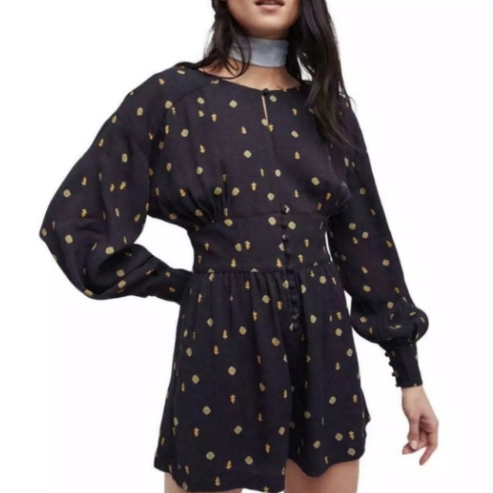 Free People Love Grows Black Long Sleeve Romper